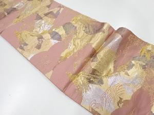 アンティーク　寺院に樹木風景模様織出し袋帯（材料）